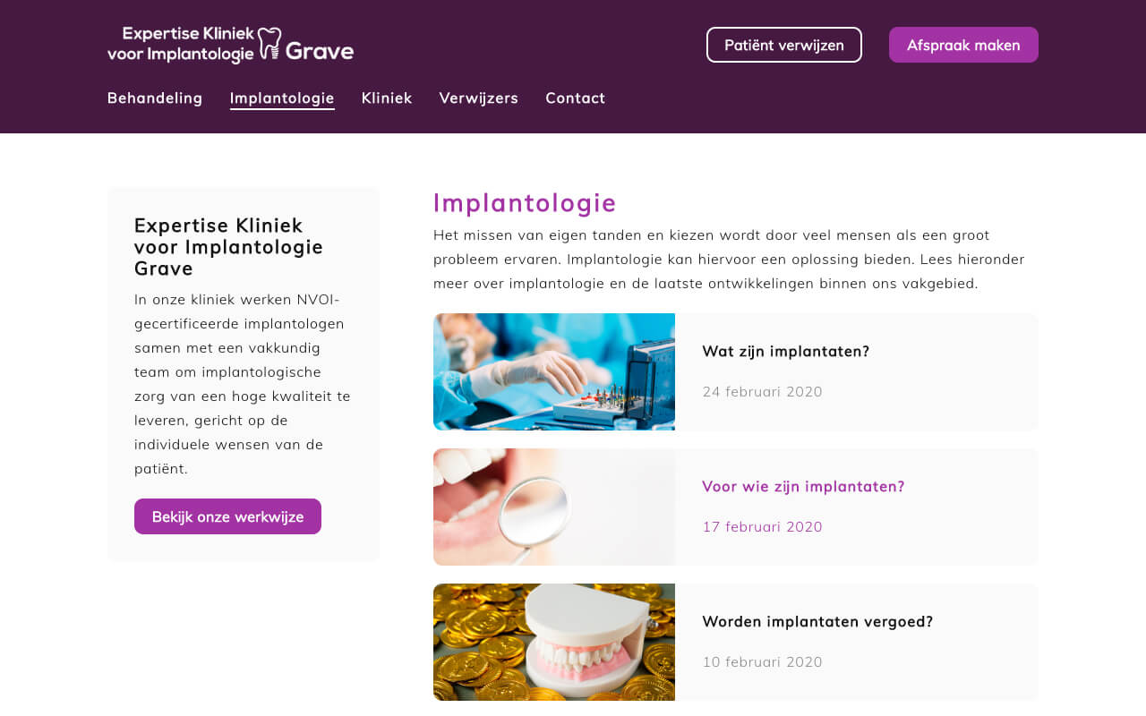 Website ontwikkeling voor de Expertise Kliniek voor Implantologie Grave