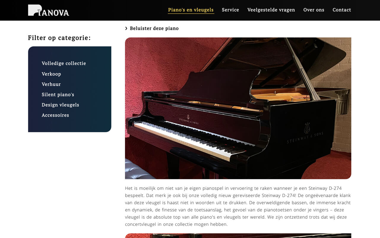 Website ontwikkeling voor Pianova