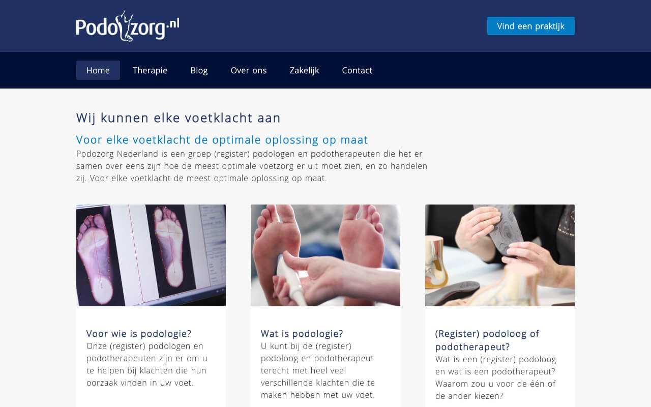 Website ontwikkeling voor Podozorg Nederland en haar vestigingen